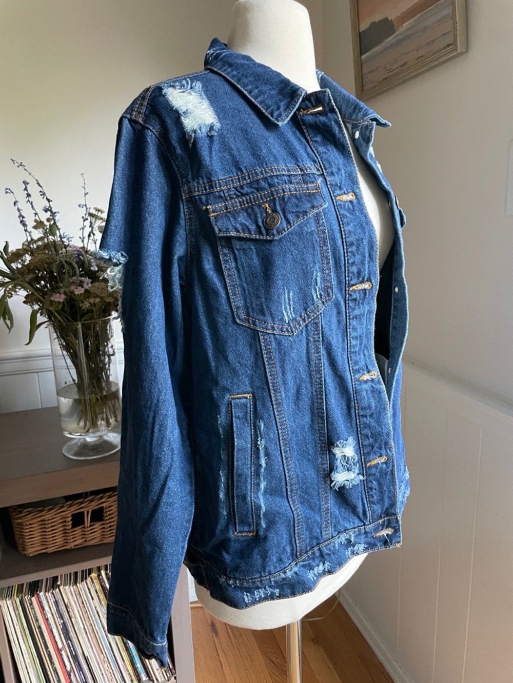 Wax Jean Basic Denim Distressed Blue Jacket M NWOT